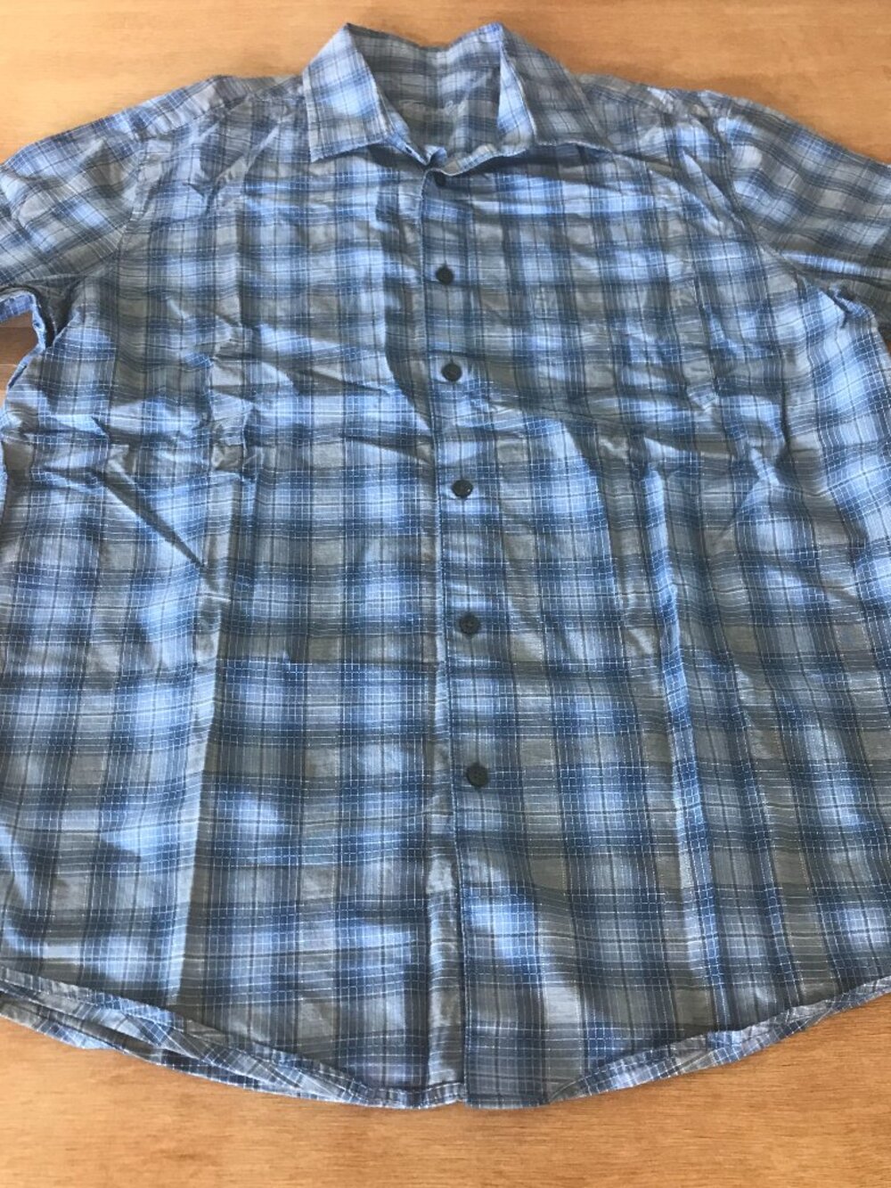 Tasso Elba Shirt Men L Blue Plaid Button Up Pocket Short Sleeve Collared 15830